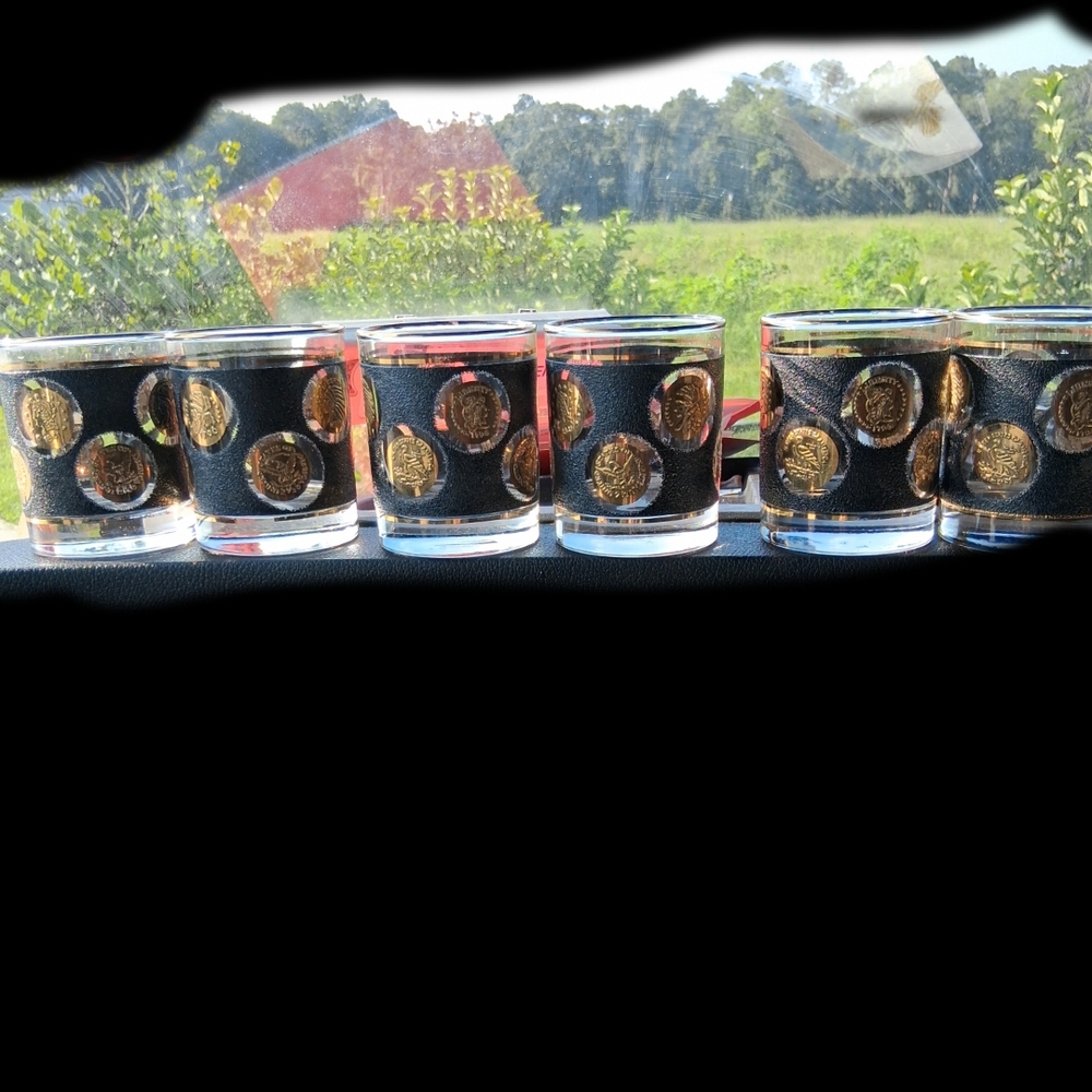 Set of 6 Black and Gold Glasses